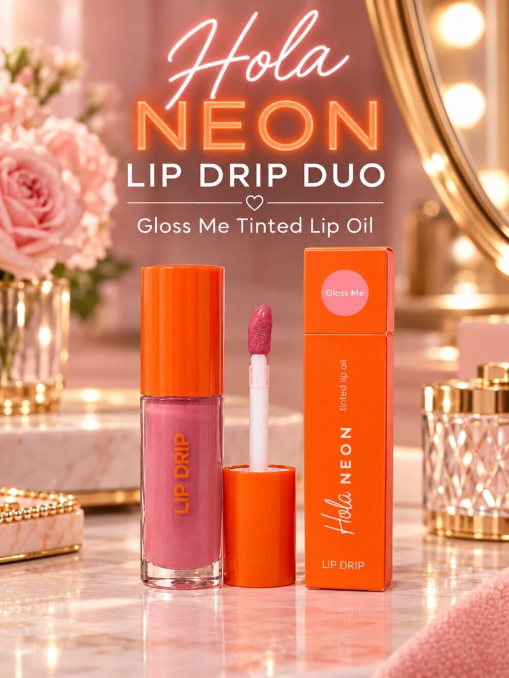 Hola Neon Lip Drip Duo Gloss Me Tinted Lip Oil New